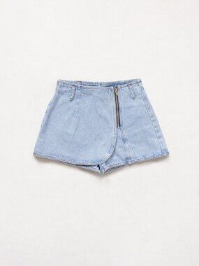 Vintage Light Denim Skort: High Waist Mini Skirt Shorts (Size 2/3)